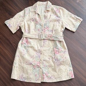 Solitaire Beige Floral Eyelet Dress with Belt